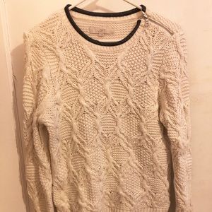 LOFT Chunky Sweater with Leather Detail